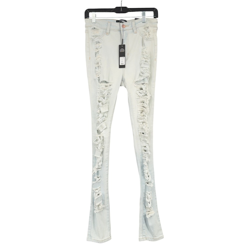 Fashion Nova Distressed Skinny Jeans Womens 7 Cotton Elastane Light Wash 4662